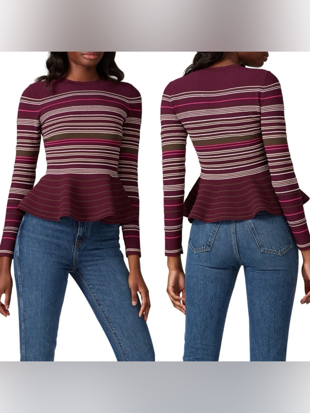 Ted Baker Leytina striped peplum stretch sweater size US 4-6
